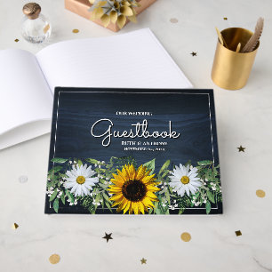 Rustic Navy Blue Sunflower Daisy Wedding Guest Book