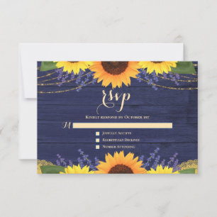 Rustic Navy Blue Sunflower Lavender Wedding RSVP