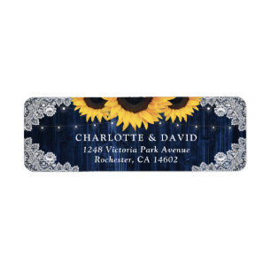 Rustic Navy Blue Sunflower Return Address Labels