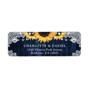 Rustic Navy Blue Sunflower Return Address Labels