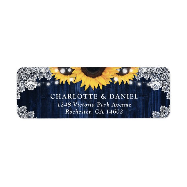 Rustic Navy Blue Sunflower Return Address Labels (Front)
