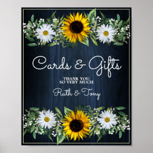Rustic Navy Blue Sunflower Wedding Cards & Gifts Poster
