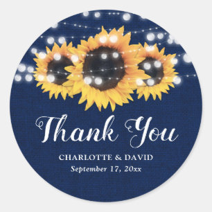 Rustic Navy Blue Sunflower Wedding Favour Classic Round Sticker