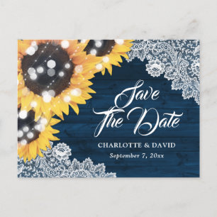 Rustic Navy Blue Sunflower Wedding Save The Date Announcement Postcard