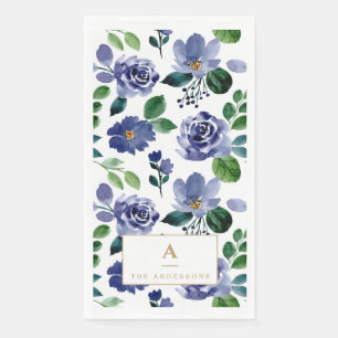 Rustic Navy Blue Watercolor Floral  Napkin