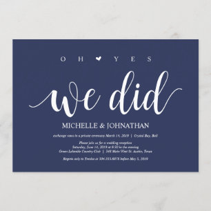 Rustic Navy Blue Wedding Elopement Reception Invitation