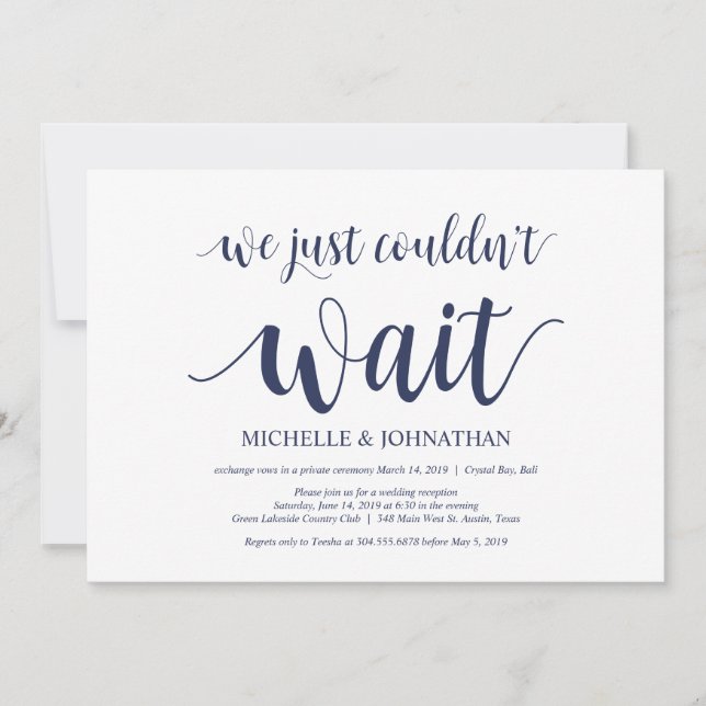 Rustic Navy Blue Wedding Elopement Reception Invitation (Front)