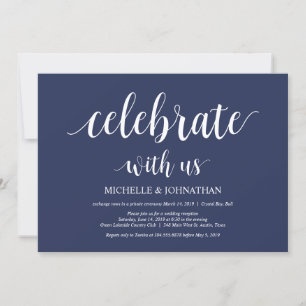 Rustic Navy Blue Wedding Elopement Reception Invitation