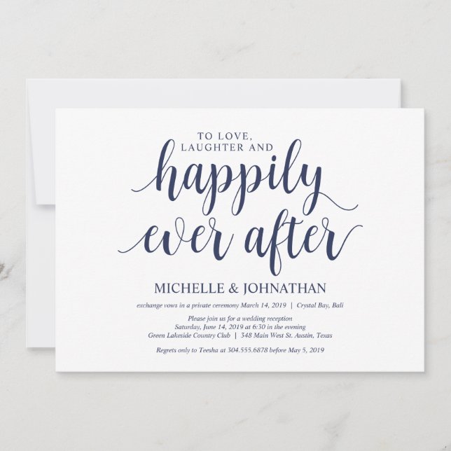 Rustic Navy Blue Wedding Elopement Reception Invitation (Front)