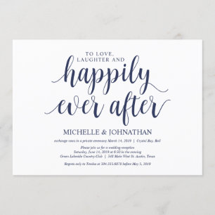 Rustic Navy Blue Wedding Elopement Reception Invitation