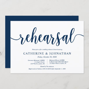 Rustic Navy Blue, Wedding Rehearsal and Dinner Invitation