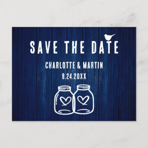 Rustic Navy Blue Wedding Save The Date Postcard