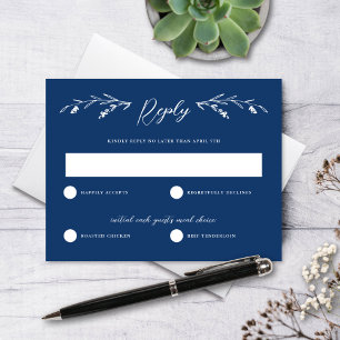 Rustic Navy Blue Wildflower Wedding RSVP Card