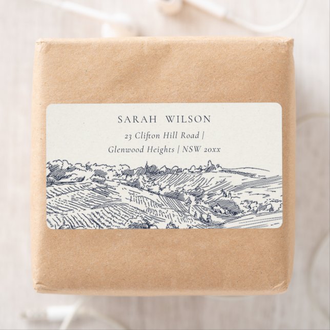 Rustic Navy Blue Winery Mountain Sketch Address (Insitu)