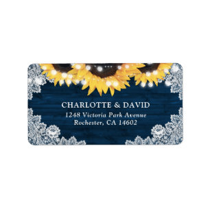 Rustic Navy Blue Wood Sunflower Address Labels