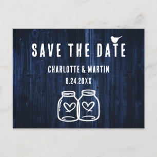 Rustic Navy Blue Wood Wedding Save The Date Announcement Postcard