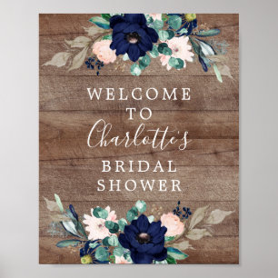 Rustic Navy & Blush Bridal Shower Welcome Sign