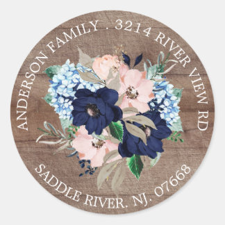 Rustic Navy & Blush Floral Address Label Sticker