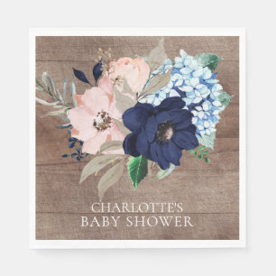 Rustic Navy & Blush Floral Shower Paper Napkins