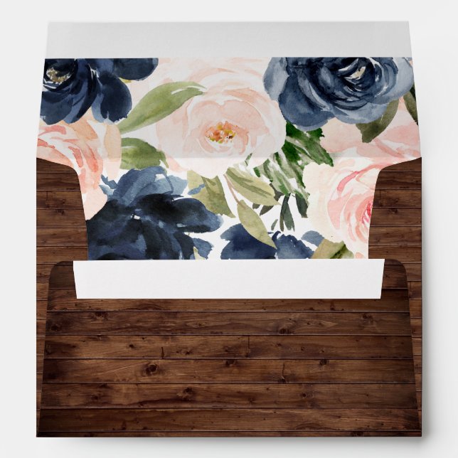 Rustic Navy Blush Flowers All Occasion Wedding Envelope (Back (Bottom))
