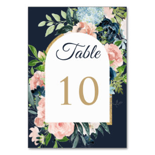 Rustic Navy Blush Gold Floral Geometric Wedding Ta Table Number