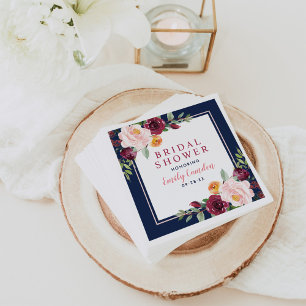 Rustic Navy Burgundy Pink Floral Bridal Shower Napkin