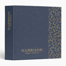 Rustic Navy Linen Texture Gold Leaf Family Recipe