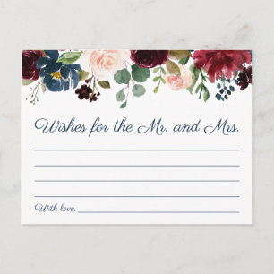 Rustic Navy Marsala Floral Wedding Wishes Cards