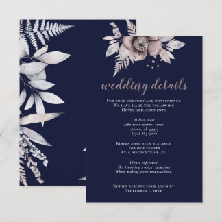 Rustic Navy Mauve Floral Botanical Wedding  Enclosure Card