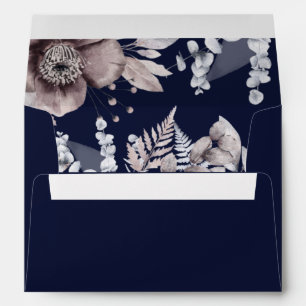 Rustic Navy Mauve Floral Botanical Wedding Envelope