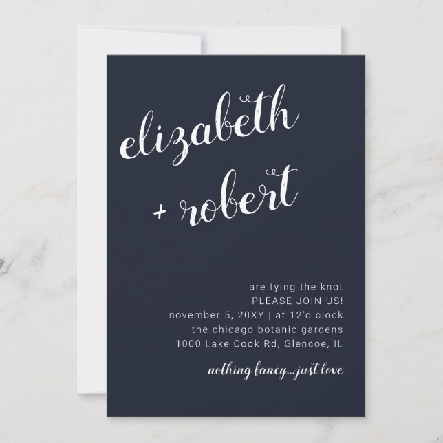 Rustic Navy Minimalist Script Calligraphy Weddin Invitation (Front)