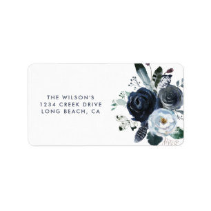 Rustic Navy Peony Watercolor Flowers Label