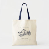 Rustic Navy Pine Woods Mountain Sketch Wedding Tote Bag (Front)