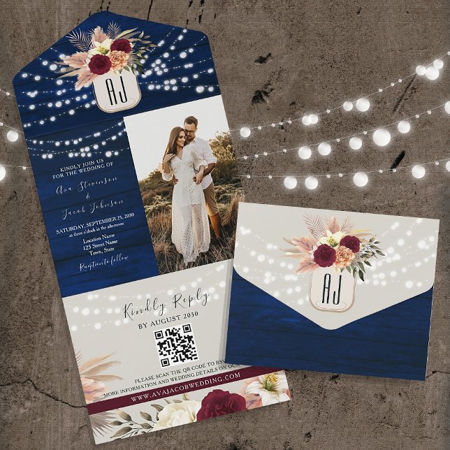 Rustic Navy QR Code All-in-One Invite (Creator Uploaded)