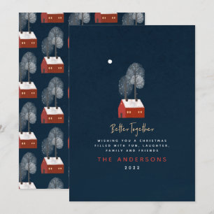 Rustic navy red scandi traditional photo Christmas Announcement