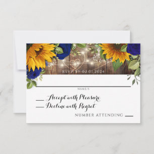 Rustic Navy Rose, Sunflower Wedding RSVP