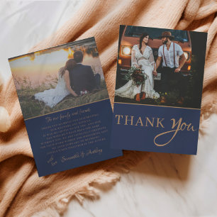 Rustic Navy String Lights Wedding Thank you Card