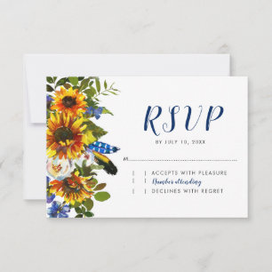 Rustic Navy Sunflower Boho Wedding RSVP Card