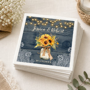 Rustic Navy Sunflower Mason Jar Wedding Napkin