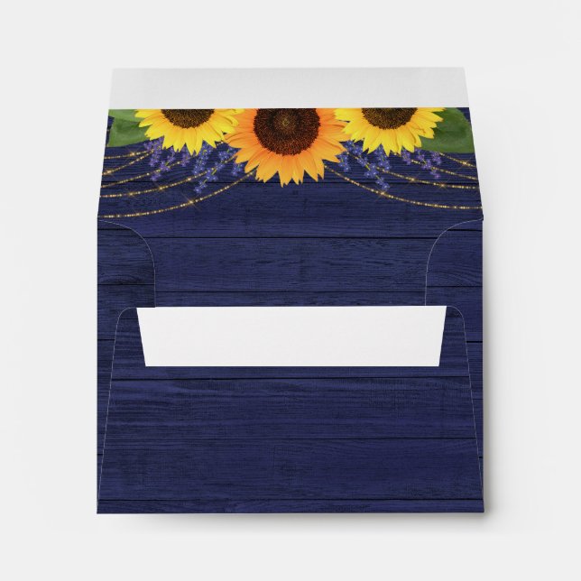 Rustic Navy Sunflower RSVP Card Return Address Envelope (Back (Bottom))