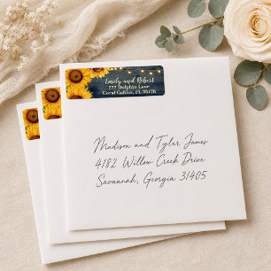 Rustic Navy Sunflower String Lights Wedding Return Address Label