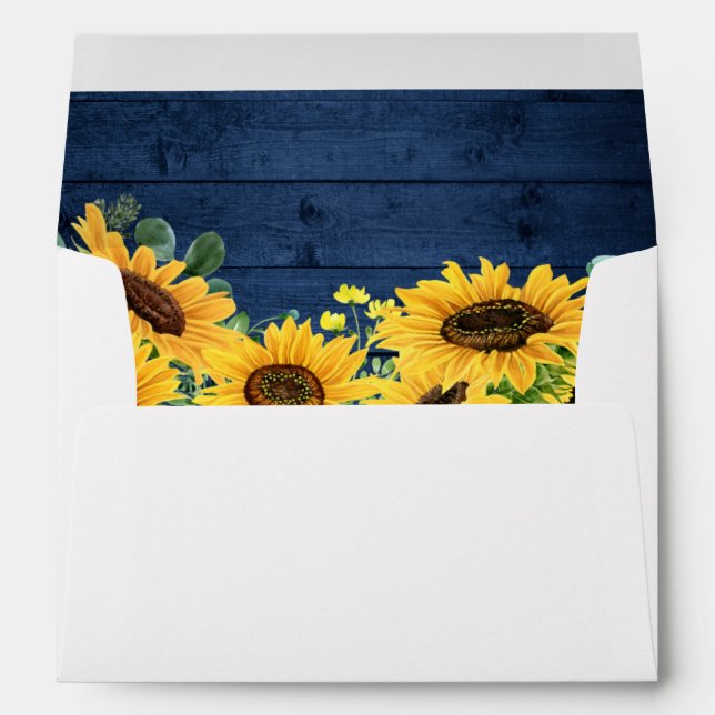 Rustic Navy Sunflowers with Return Address 5x7 Envelope (Back (Bottom))