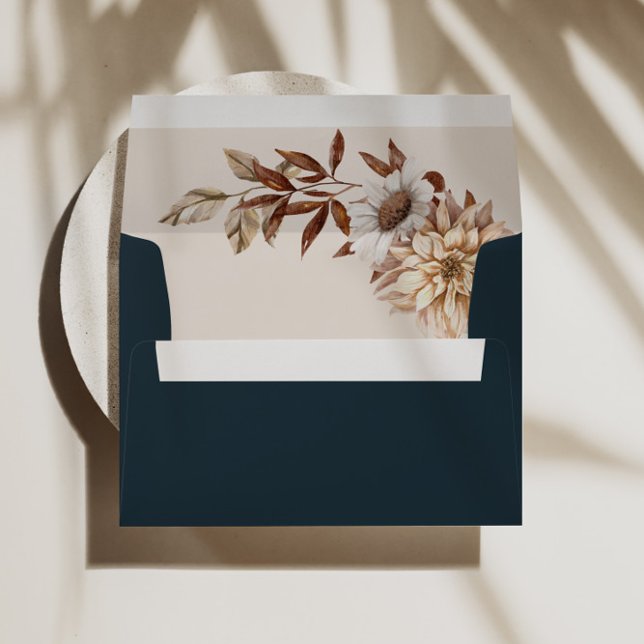 Rustic Navy & Terracotta Flowers Wedding  Envelope (Creator Uploaded)