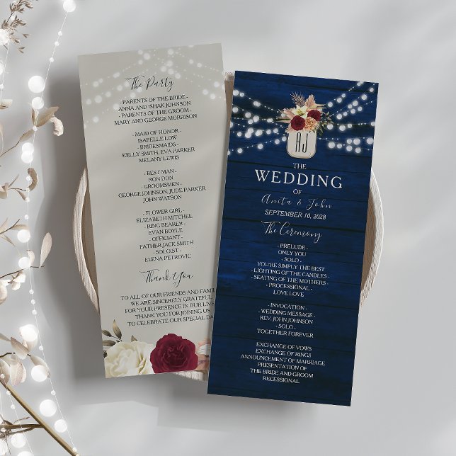 Rustic Navy Wedding Program with Lights (Creator Uploaded)