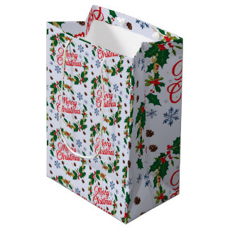 Rustic Navy white and red Merry Christmas Medium Gift Bag