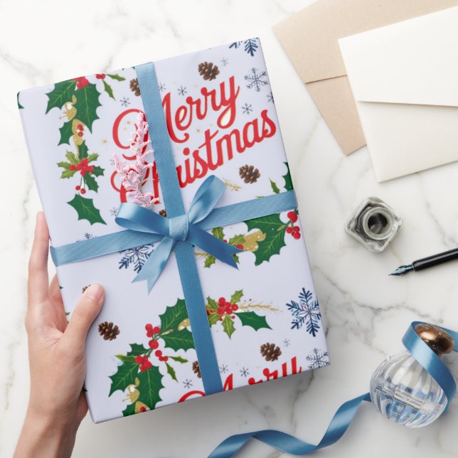 Rustic Navy white  and red  Merry Christmas Wrapping Paper (Gifting)