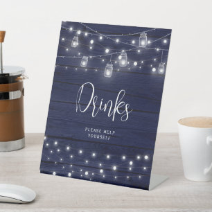 Rustic Navy Wood Mason Jars Drinks Pedestal Sign