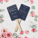 Rustic Navy Wood String lights  Hand Fan<br><div class="desc">Welcome your wedding guest in style with this unique rustic navy wood and string lights design. The gently glow of the lights creates a warm and inviting ambience and allows the information to take centre stage. Easy to customise with your information.</div>