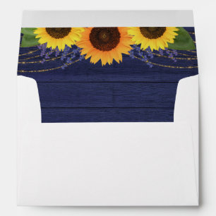 Rustic Navy Wood Sunflower Return Address Wedding Envelope