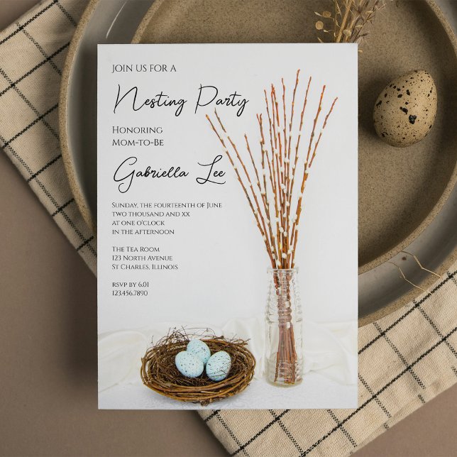 Rustic Nesting Party Blue Eggs Baby Shower Invitation (Creator Uploaded)